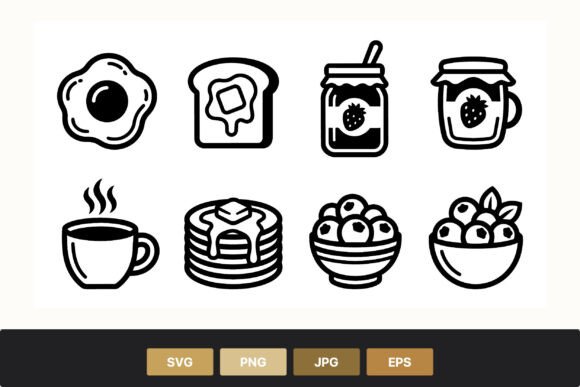 Breakfast Food Icons Line Art Review