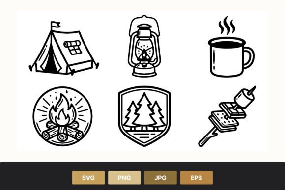 Camping Icons Black White Set Review