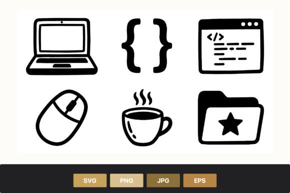 Coding Symbols Laptop Coffee Mouse Embroidery