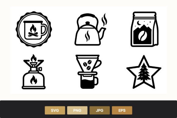 Coffee Kettle Camping Stove Icon Set Review