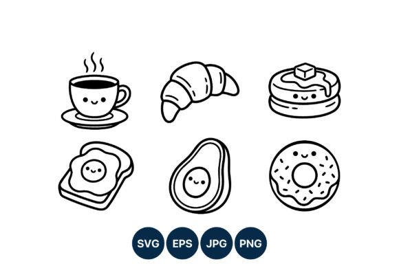 Cute Breakfast Food Icons Black White Review