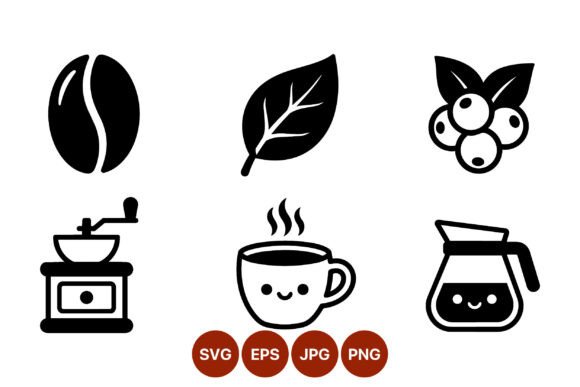 Cute Coffee Icon Set Black and White Review