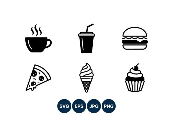 Fast Food Icons Black White Vector Review