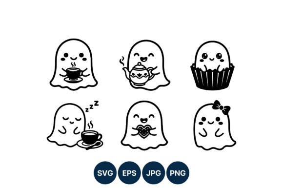 Kawaii Cute Black White Ghosts Vector Review