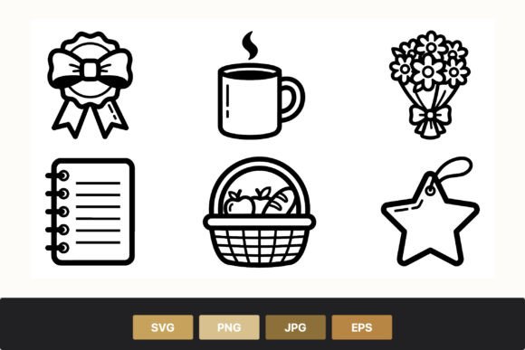 Line Art Ribbon Coffee Bouquet Icons Review