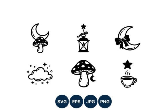 Magic Moon and Mushroom Vector Icons Review