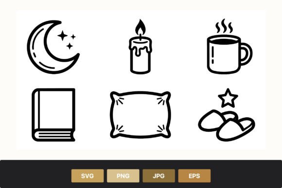 Moon Stars Candle Coffee Book Icon Set Review