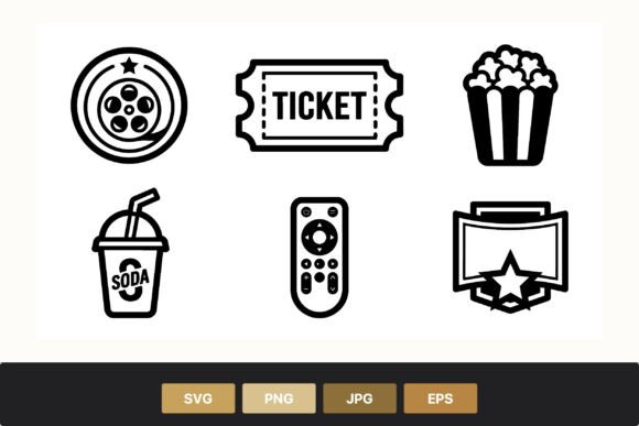 Movie Reel Popcorn Ticket Flat Icons Review