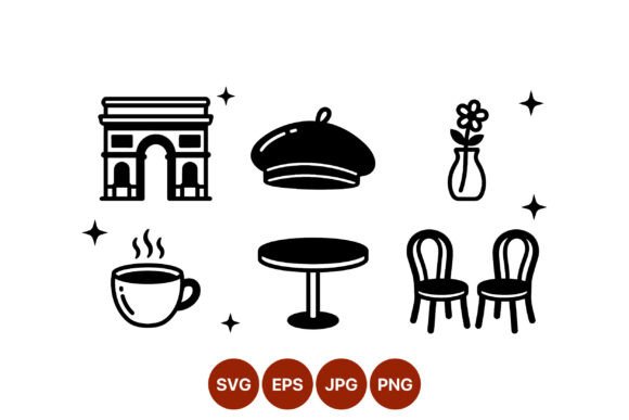 Paris Cafe Vector Art with Beret and