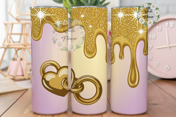 Pink Gold Glitter Drip Charm Tumbler Wrap