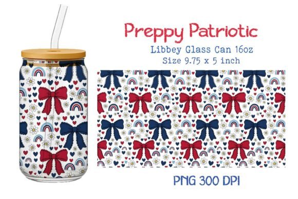 Preppy Patriotic 16oz Glass Can Wrap PNG Review