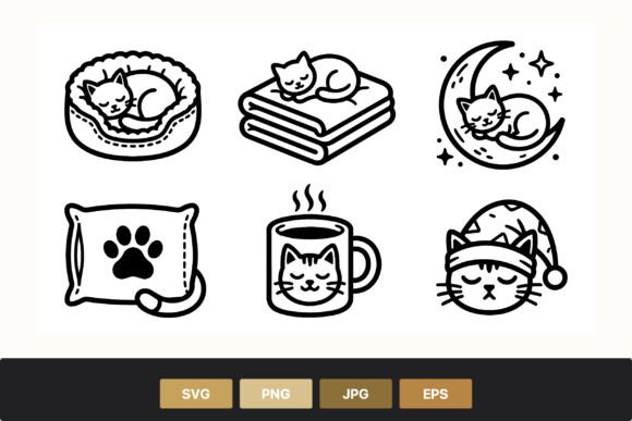 Sleeping Cat Line Art Icons Review