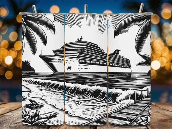 Tropical Cruise Ship Beach Embroidery